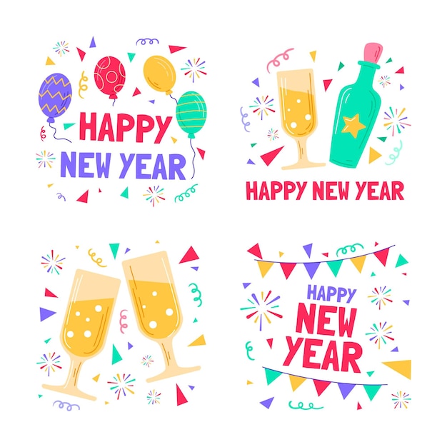 Vector new year party stickers collection with colorful elements