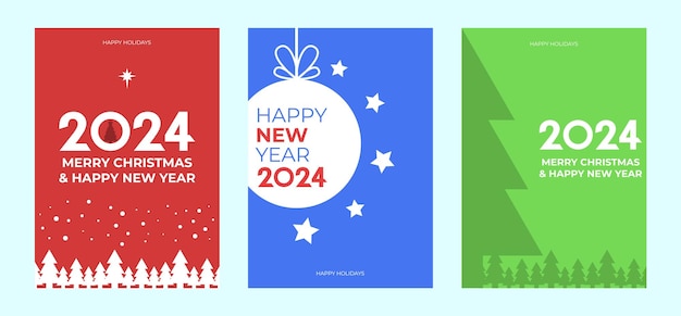 Poster per il nuovo anno 2024 poster minimalista con albero di natale e stella banner di natale felice copertina poster di sfondo illustrazione vacanziera vettoriale