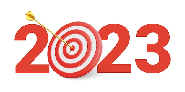 빨간색 대상 및 화살표에서 2022의 상징으로 새해 현실적인 목표 및 목표 새해 2022 벡터 일러스트 레이 션에 대한 목표 개념