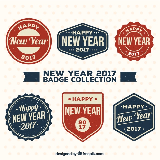 Vector new year retro stickers 2017 set