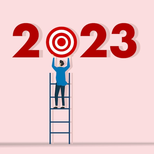 Vector new year's 2023 doelen en doelen. ondernemers die doelen stellen in 2023. plannen voor de toekomst.