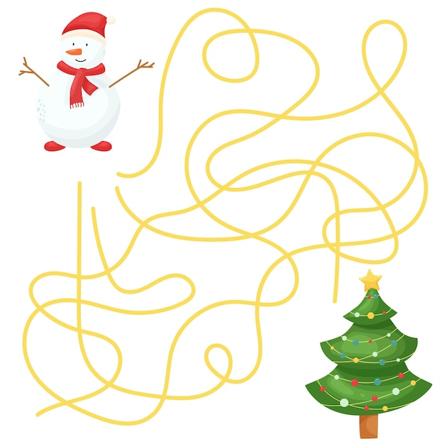 New year's children's labyrinth snowman and tree new year children's puzzle the game logics