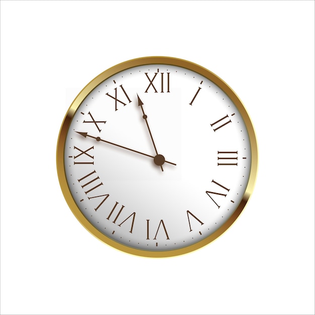 New year's clock with roman numbers isolated on white. vector