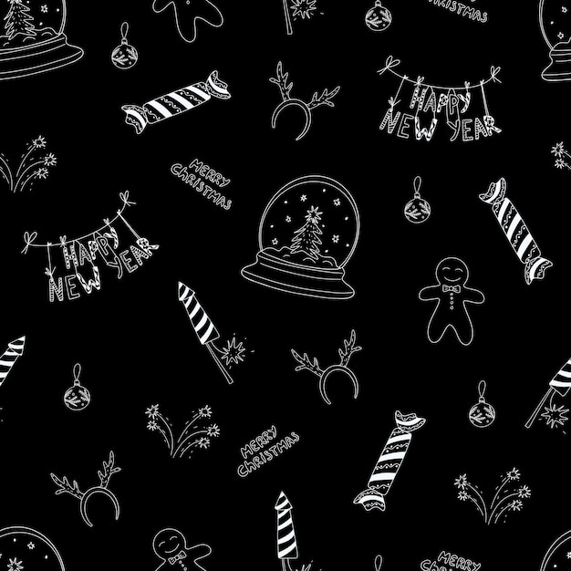 New year's doodle pattern in sketch style vector background wallpaper backdrop