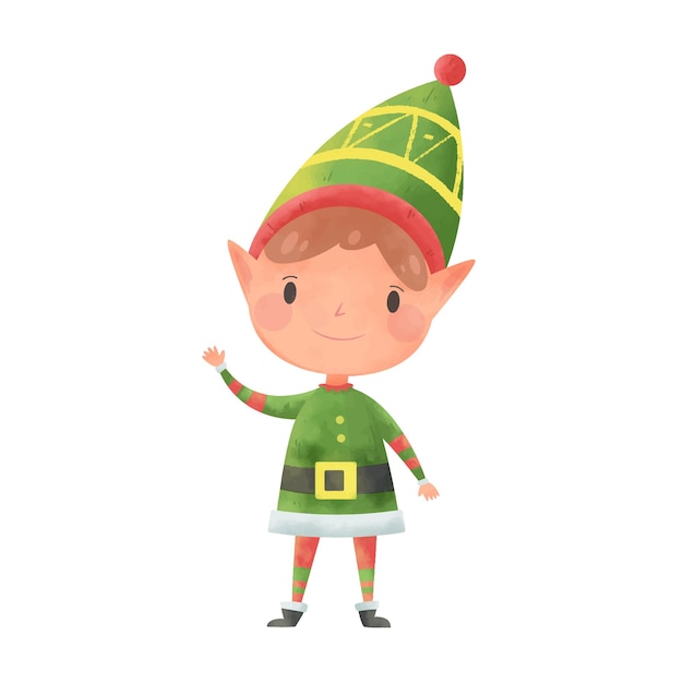 New Year's Elf. Christmas cartoon character.