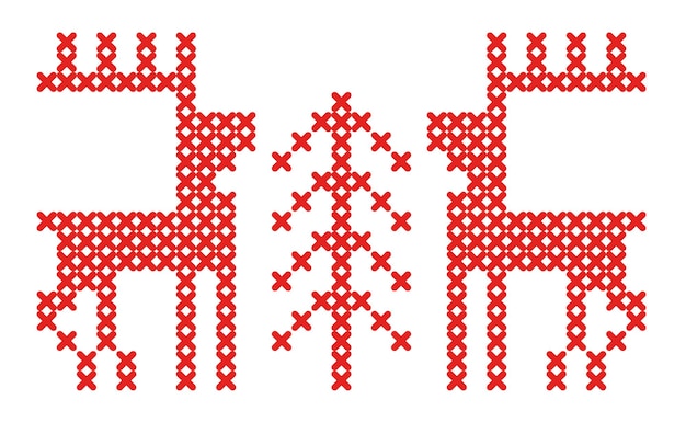 New Year's pattern of a deer and a tree Embroidery folk crossstitch