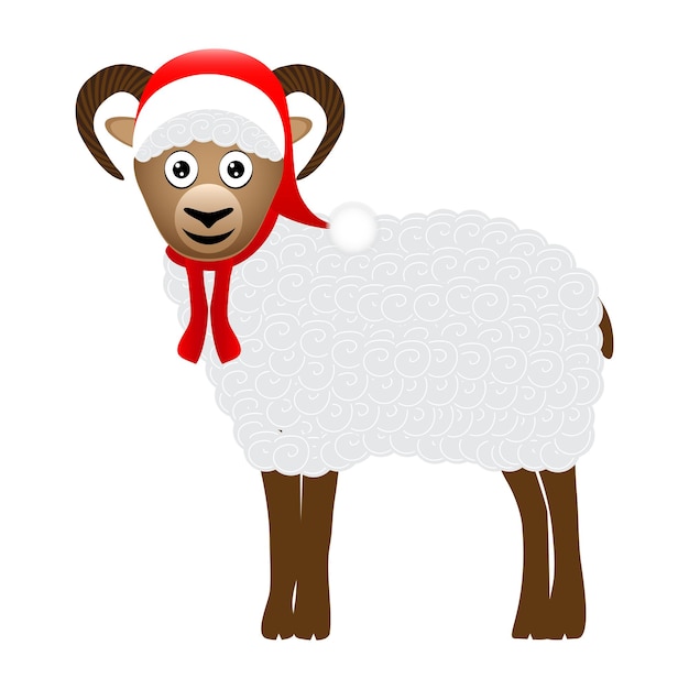 New Year's sheep on a white background