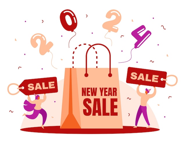 New Year Sale 2024 Creative Scene Flat Illustration