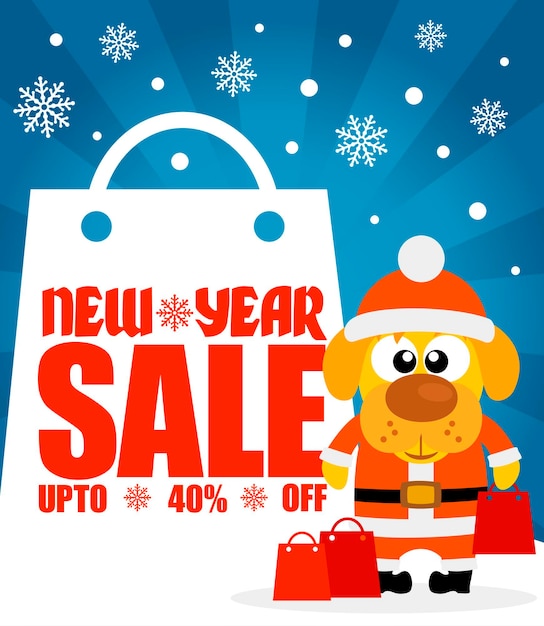 New year sale background with dog upto 40 off