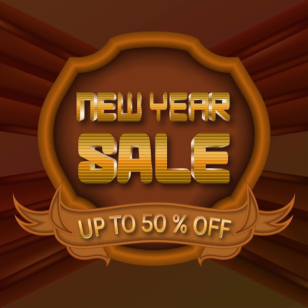 New year sale metallic gold style promotion template with editable text