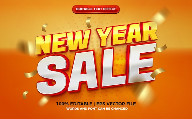 New year sale modern orange red yellow 3d editable text effect