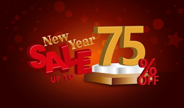 New year sale offer 3d text with 75 percent discount