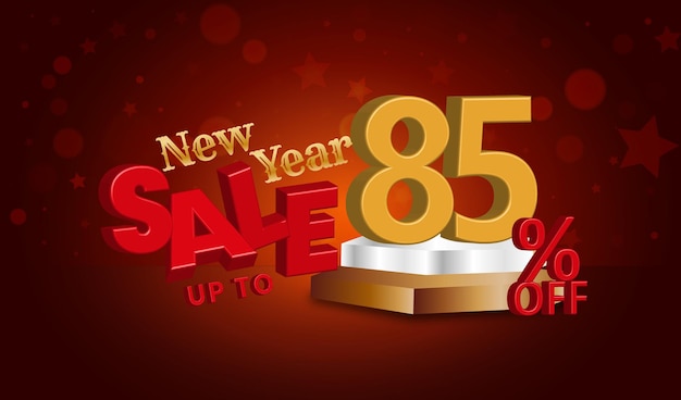 New year sale offer 3d text with 85 percent discount