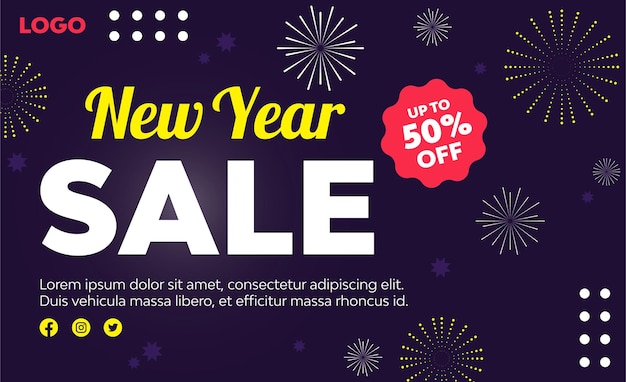 Vector new year sale poster background in flat design