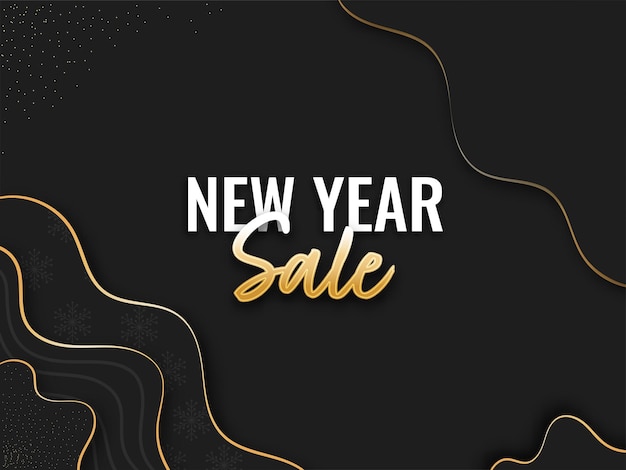 New year sale poster design with paper cut waves on black background