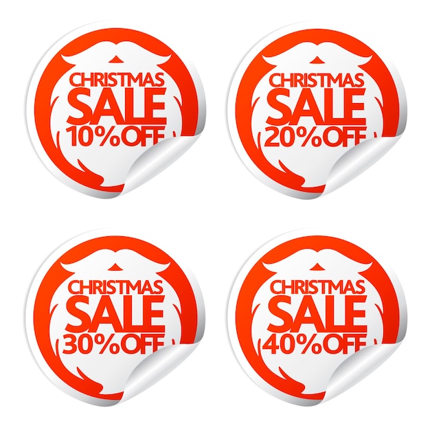 Vector new year sale stickers 10203040 with santa claus beard