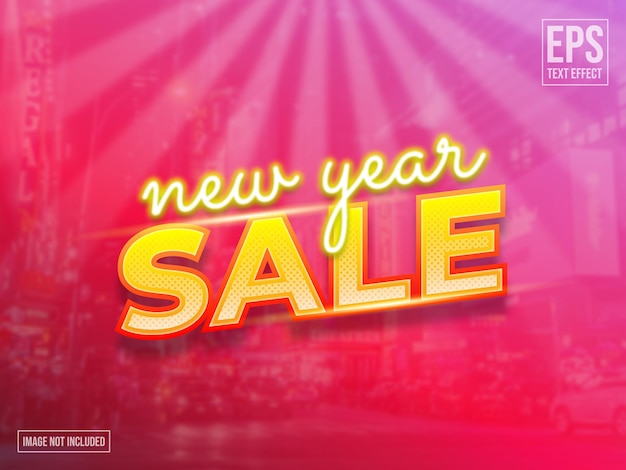New Year Sale Text Effect Editable Template with Yellow, Red and Purple Color.