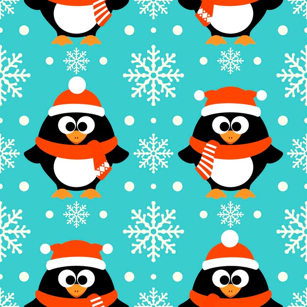 New Year seamless background with penguin