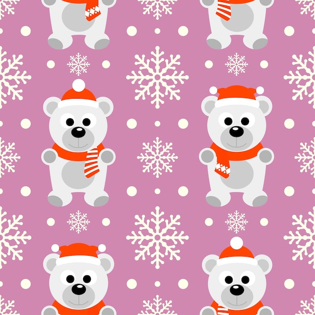 New Year seamless background with polar bear