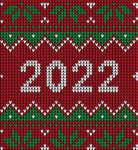 New year seamless knitted pattern with number 2022. knitting sweater design. wool knitted texture. vector illustration