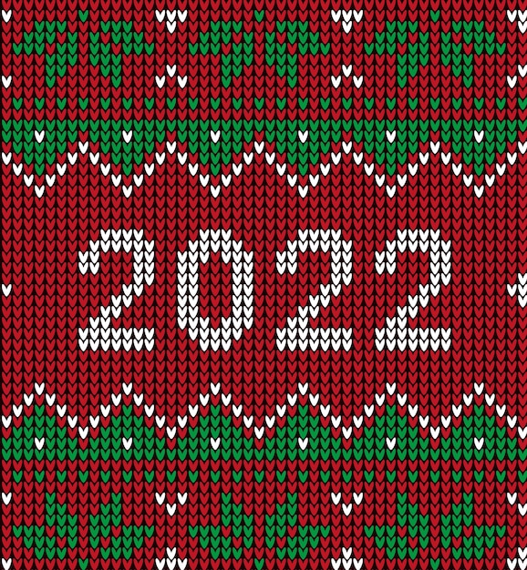 번호 2022와 새 해 원활한 니트 패턴입니다. 뜨개질 스웨터 디자인입니다. 울 니트 질감. 벡터 일러스트 레이 션