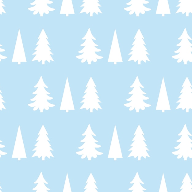 New year seamless pattern of white fir trees on a blue background