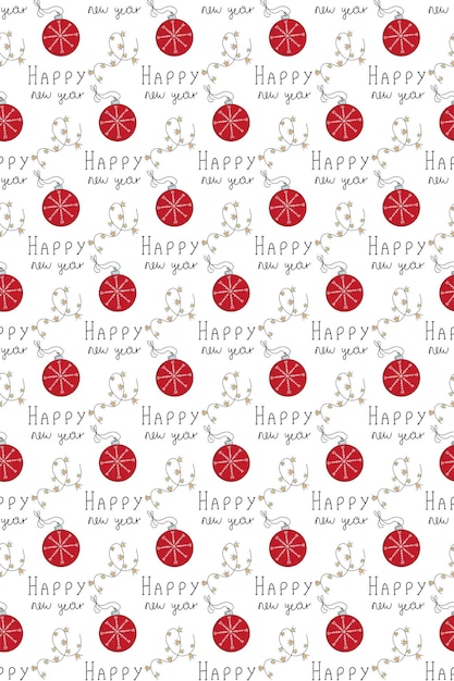 New year seamless vector pattern with Christmas balls and garlands.