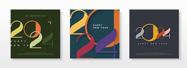 Вектор Новогодний набор 2024 красочный с цифрами ручной работы для плакатов, баннеров и праздничных поздравлений премиум дизайн векторной фоновой иллюстрации