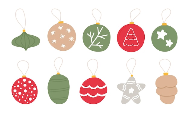 New year set of hand drawn christmas balls. Decoration isolated elements for postcard, stickers