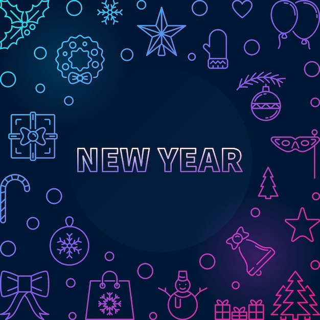 New year square colored outline frame