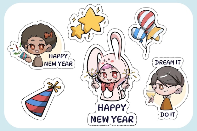 Vector new year sticker pack