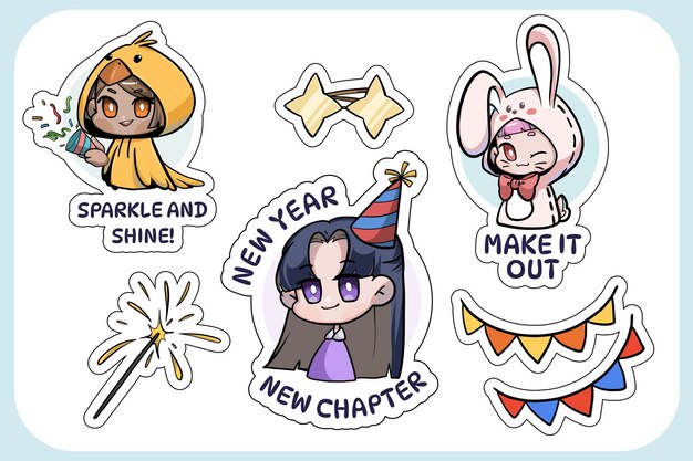 Vector new year sticker pack