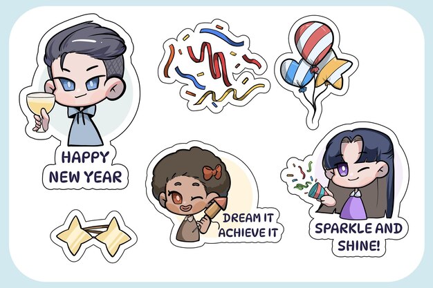 Vector new year sticker pack