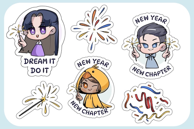 Vector new year sticker pack