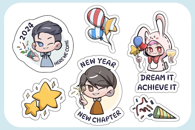 Vector new year sticker pack