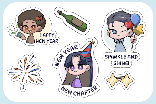Vector new year sticker pack
