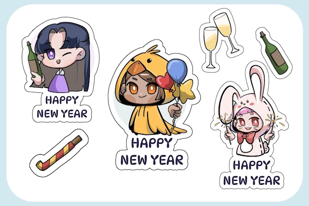 Vector new year sticker pack