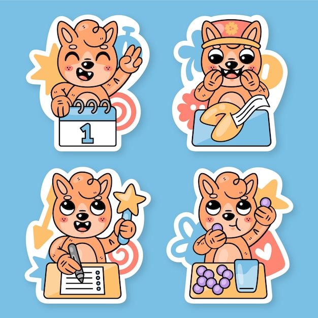 Vector new year stickers collection with fred the fox