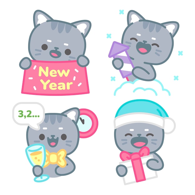 Vector new year stickers collection with tomomi the cat