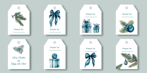 Вектор Новогодние ярлыки для подарков этикетки для декоративных элементов рождественской вечеринки