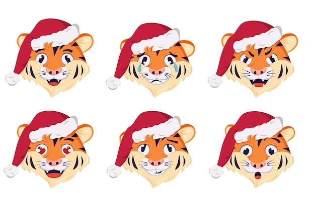 новогодний тигр символ с эмоциями праздник символ в красной рождественской шапке праздничное украшение