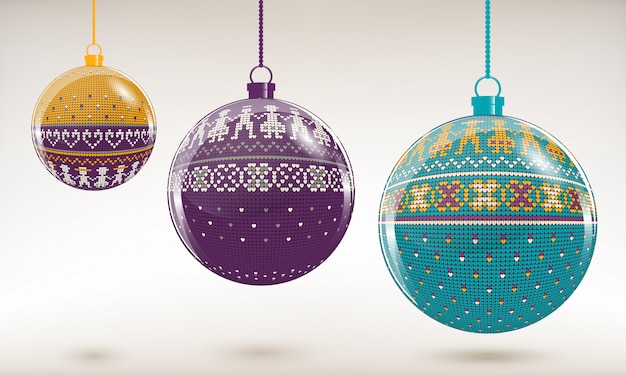 Vector new year tree baubles with knitting ornament