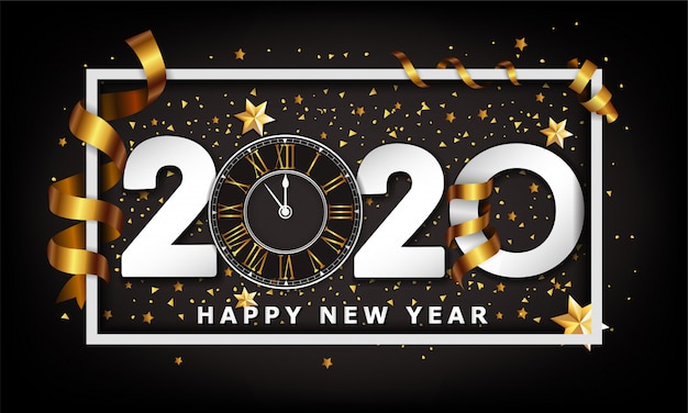 Vector new year typographical creative background 2020 with clock