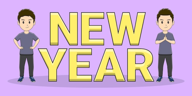 Vector new year typography with cute boy