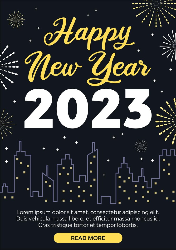 Vector new year with firework background in flat design