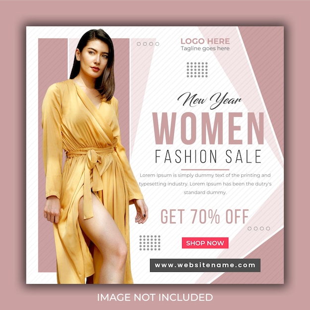 Banner di offerta di vendita di moda sconto per le donne di capodanno o post design di instagram