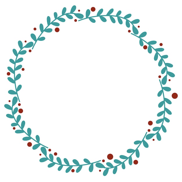 new year wreath with leaves and berries vector illustration round botanical frame circular rim