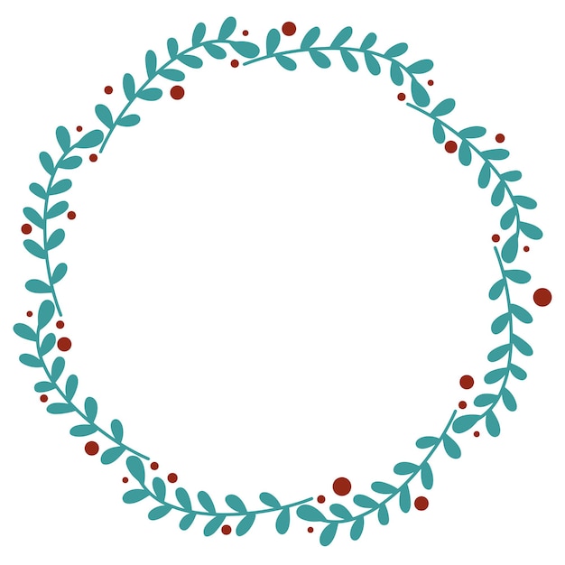 New year wreath with leaves and berries vector illustration round botanical frame circular rim