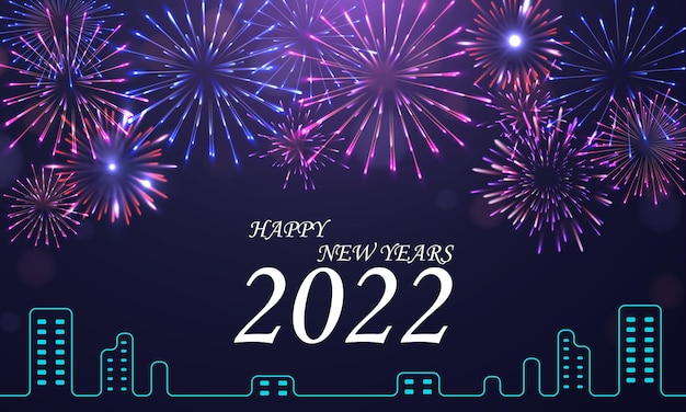 New years background with firework in night city