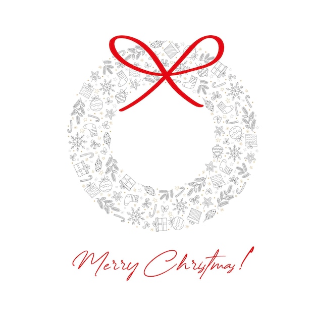ミニマリストスタイルのクリスマスの花束でクリスマスの新年カード 手のイラスト